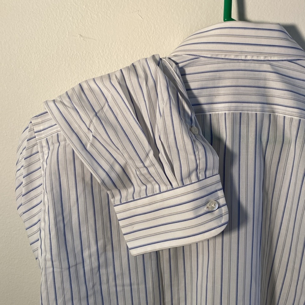 Blue and White Striped Dress Shirt with Vertical Stripes